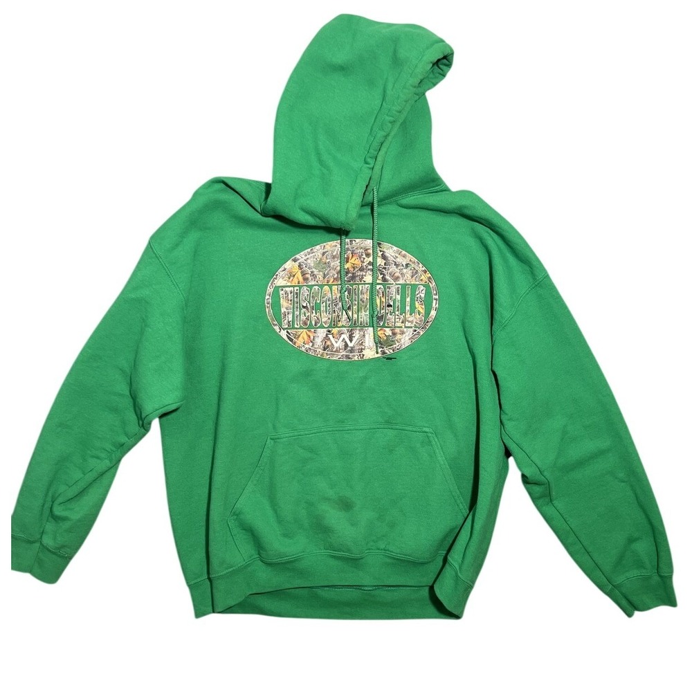 Gildan Men's XL‎ Green Wisconsin Dells Camo Pullover Hoodie Heavy Blend